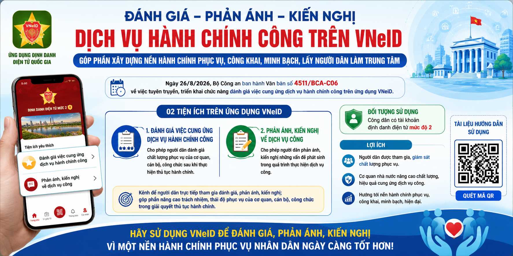 Đẩy mạnh tuyên truyền, triển khai chức năng đánh giá, phản ánh dịch vụ hành chính công trên VNeID